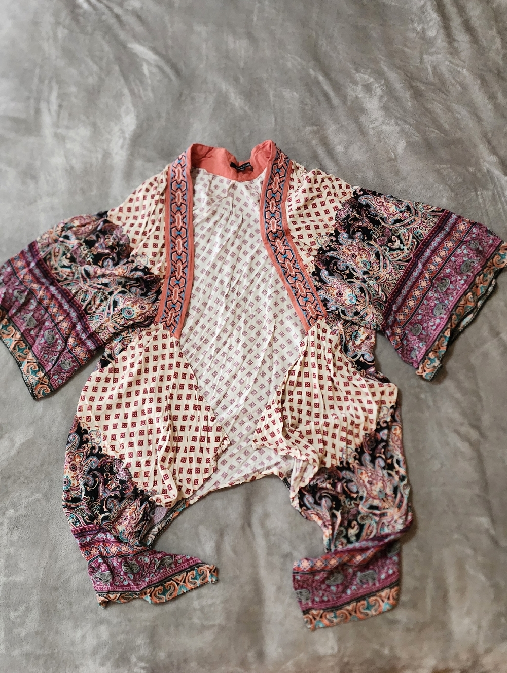 Boho Paisley Kimono Cardigan | Open Front Lightweight Layer | Size M